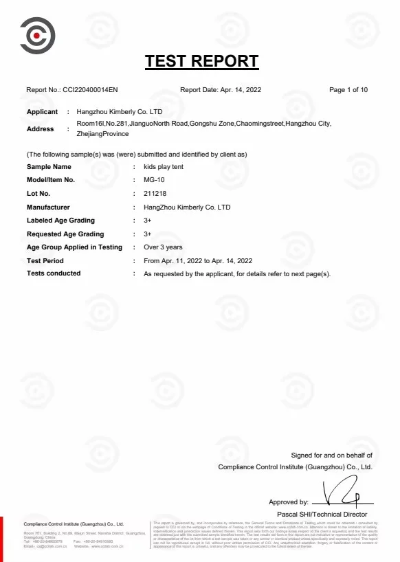 CE/EN71 Certificate